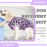 FUAMEY Recovery Suit for Dogs After Surgery,Soft Breathable Dog Bodysuit E-Collar & Cone Alternative Surgical Suit,Male Female Dog Neuter Spay Suits Anti Licking Wounds Onesie Purple Leopard S