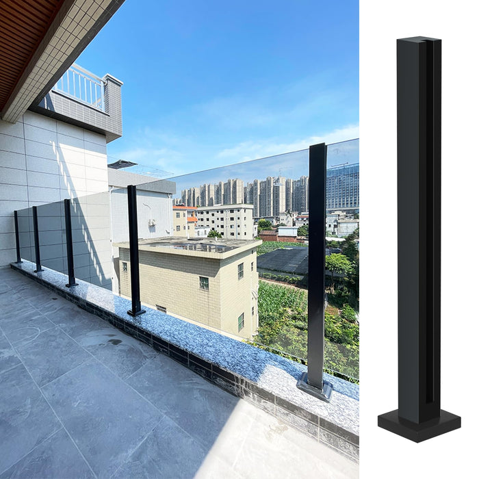 DOMART Black Glass Balustrade Post, 304 Stainless Steel Glass Railing Post for Steps, Balconies, Staircases, Decks, Patio Stairs, Pool Fence, Cannot Add Handrail Version (25.6 inch-End Post)