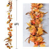 DearHouse Pumpkin Fall Garland Maple Leaves, 6ft Hanging Vine Maple Garland Artificial Autumn Foliage Garland Thanksgiving Decor for Home Wedding Fireplace Party Christmas (Yellow&Brown)