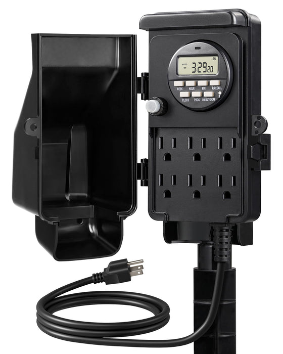 DEWENWILS Outdoor Digital Power Strip Timer, Outdoor Multi Socket Timer, Waterproof 6 Outlet Garden Power Stake, 6ft Cord, for Garden, Halloween/Christmas Decoration Lights, 15A Heavy Duty