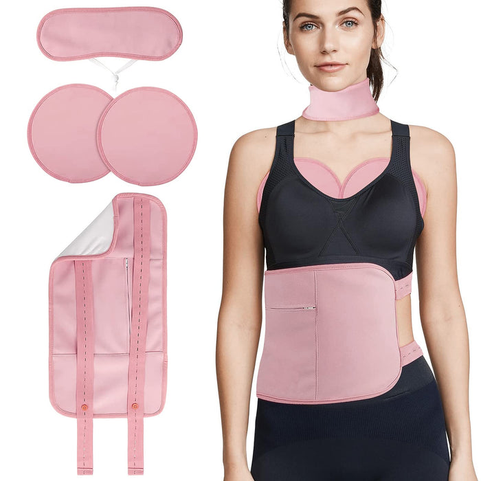 4Pack Castor Oil Pack for Chest, Neck and Abdomen, Reusable Compress Castor Oil Pack Wrap for Abdomen with Adjustable Elastic Strap Flannel Cotton Machine Washable Anti Oil Leak(Pink)