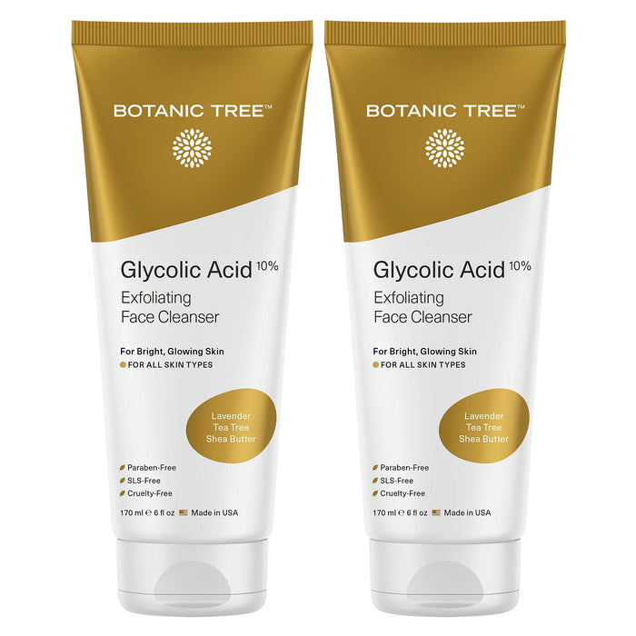 Botanic Tree Glycolic Acid Face Wash, Exfoliating Facial Cleanser For Facial Skin Care, Acne Treatment Face Scrub, 10% Glycolic and Salicylic Acid 6 fl. oz (2 pack)