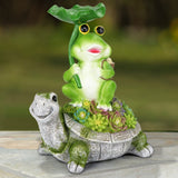 IOOOO Present for Women, Solar Outdoor Garden Decorations Lights Statues Turtle& Frog with Succulent and LED Lights Ornament,Unique Housewarming Present,Yard Christmas Decoration,Garden Statues