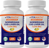 Vitamatic 2 Pack Norwegian Cod Liver Oil 1250mg Total 240 Softgels (Lemon Flavor) - Promotes Cardiovascular Health
