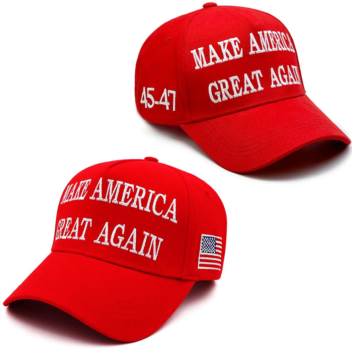 Red Trump MAGA Hat 2pcs Make America Great Again 45-47 Embroidered Adjustable Baseball Cap