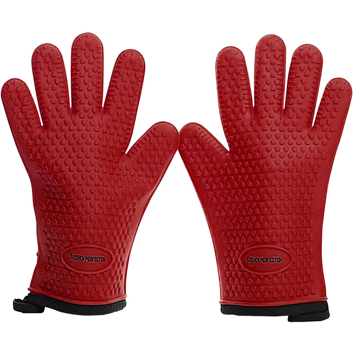 KITCHEN PERFECTION Silicone Smoker Oven Gloves - Extreme Heat Resistant BBQ Gloves - Handle Hot Food Right on Your Smoker Grill Fryer Pit | Waterproof Oven Mitts | Superior Value Set + 3 Bonuses