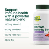 Vitamin C + Elderberry Chewables - Immunity Blend - VIT C 1500mg, Elderberry 600mg, Rose HIPS 600mg and Zinc 30mg - Vegan, Non GMO - 90 Chewable Tablets in Berry Flavor