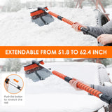 AstroAI 62.4" Ice Scraper and Extendable Snow Brush for Car Windshield with Foam Grip and 360° Pivoting Brush Head for Christmas Car Auto Truck SUV(Orange)