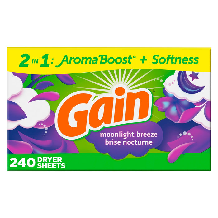 Gain Dryer Sheets Laundry Fabric Softener, Moonlight Breeze, 240 Count