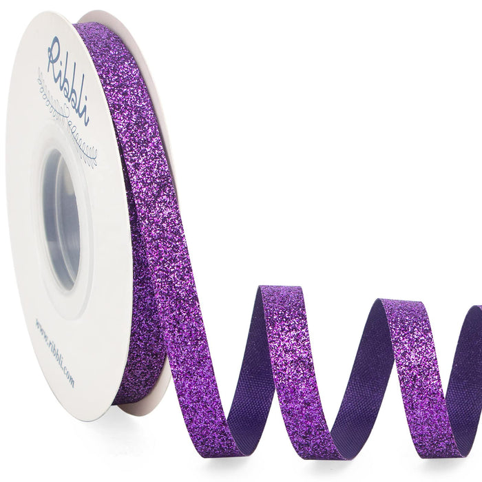 Ribbli Purple Glitter Ribbon,Gift Wrapping Ribbon Purple Cut Edge Christmas Ribbon for Crafts, ChritmasTree Decoration,Ornaments Decoration,Home Decor, 3/8 Inch x 25 Yards