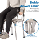 Shower Chair with Arms and Back Heavy Duty 330lbs, Shower Chair for Inside Shower, Shower Seat for Inside Shower Bathroom Chair with Cutout Seat & Cold-Proof Pads, Tools-Free Assembly