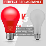 Red Light Bulbs [2 Pack] A19 LED Red Light Bulbs Indoor/Outdoor, Christmas Light Bulbs 9W (60W Equivalent) E26 Base 720LM Porch Light Bulbs, LED Light Bulb for Halloween Christmas Light Bulbs