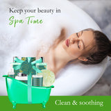 Bath Spa Gift Set Eucalyptus & Aloe Vera Spa Basket Kits for Women and Men, Contains Essential Oil, Shower Gel, Bubble Bath, Body Lotion, Bath Salt, Soy Candle, Best On Valentine's Day, Mother's Day