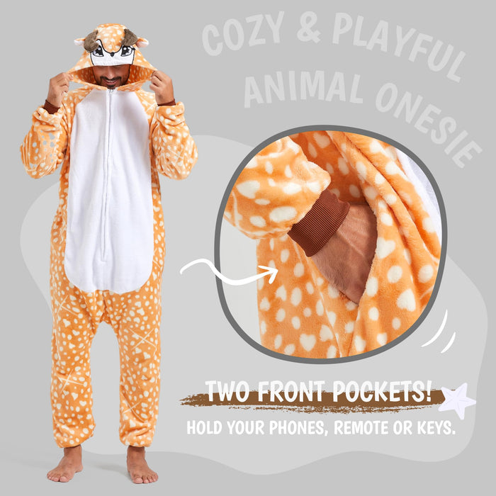 SISKIN Animal Onesie Adult - Deer Halloween Costumes for Women Men Couples Halloween Pajamas Cosplay Animal Onesies S