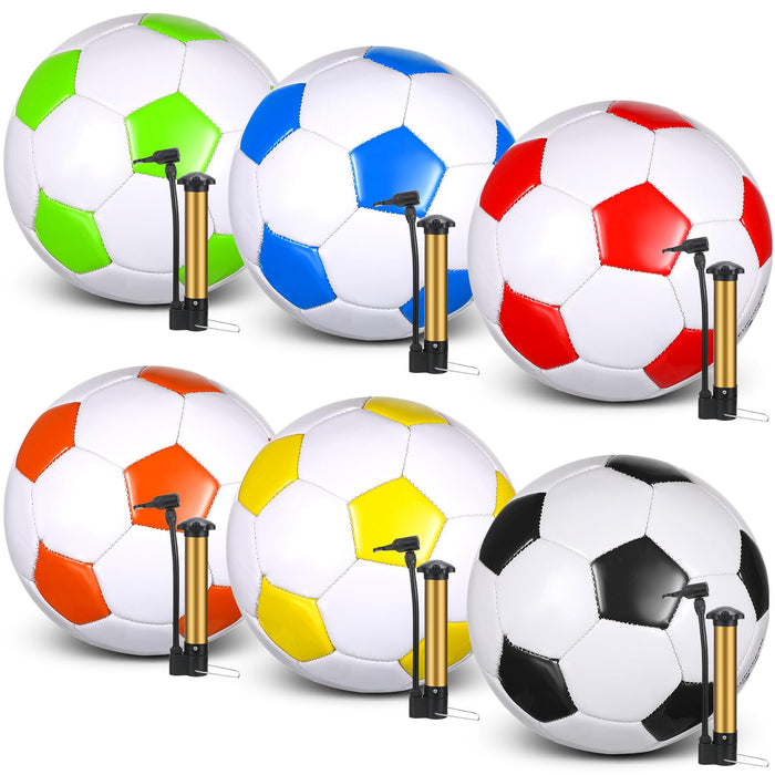 Glimin 6 Pcs Christian Charity Donation Supplies Deflated Soccer Ball Bulk with Pump Official Size Samaritan's Purse Operation Christmas Machine Stitched Ball(Size 4,Colorful)