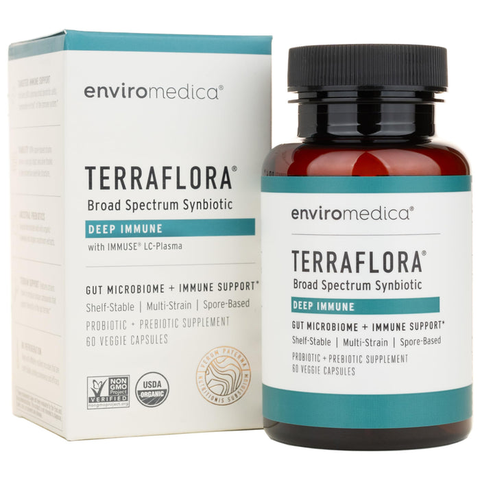 Enviromedica Terraflora Deep Immune SBO Probiotic + Prebiotic Supplement - a Soil Based Shelf Stable Bacillus Spore Form Synbiotic with LC-Plasma – a Powerful Immune Booster (60ct)