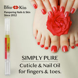 Bliss Kiss | Fragrance Free 4 Nail Oil Cuticle Pens w/Vitamin E & Jojoba⏤Nail Strengthener Nail Growth Treatment for Brittle, Peeling, Breaking, Thin nails