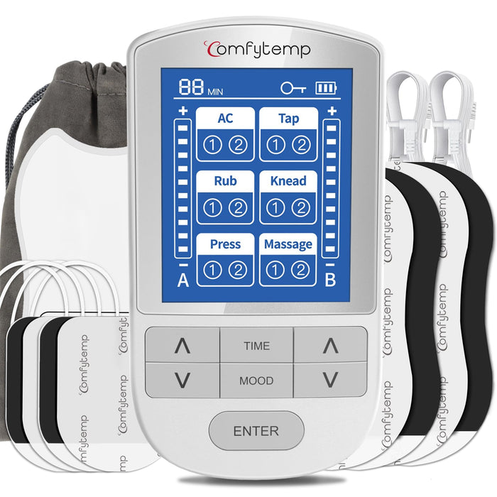 Comfytemp TENS Unit Muscle Stimulator, FSA HSA Eligible Dual Channels TENS Machine for Pain Relief, Electronic Pulse Massager for Back, Neck, Sciatica, Shoulder Pain Relief, 12 Modes, 8 Electrode Pads