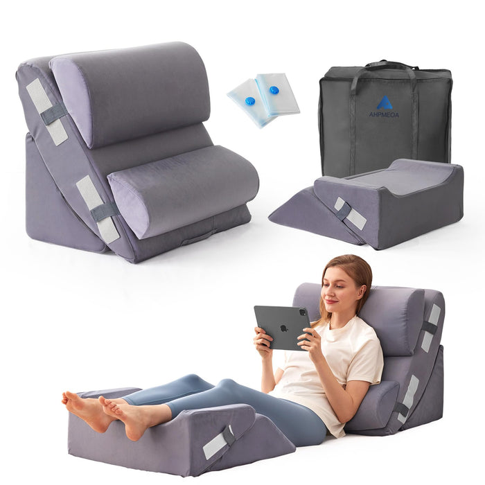 Ahpmeoa 6PCS Wedge Pillow Set for After Surgery, Back Support Pillow for Bed, Bed Wedge Pillow for Post Surgery, Back Rest Pillow for Sitting in Bed, Pillow for Back Pain Relief, Plush Grey
