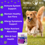 FREYDELL Pets Probiotics for Dogs Dog Upset Stomach Relief Dog probiotic, Fiber Supplement for Dogs, Yeast Infection Treatment for Dogs & Dog Diarrhea Medication, Probiotic for Dogs of All Ages.