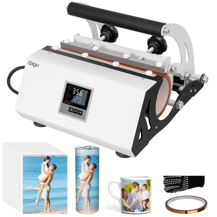 Gigu Tumbler Heat Press Machine for 20oz-30oz Sublimation Blanks Tumblers Press, 11-16oz Mug Press with Sublimation Paper Heat Tape & Gloves, Coffee Mugs Cup Press Glass Water Bottle DIY Heat Transfer