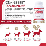 Cranberry D-Mannose for Dogs and Cats Urinary Tract Infection Support Prevents and Eliminates UTI, Bladder Infection Kidney Support, Antioxidant (Single Strength Tablet, 150 Count)