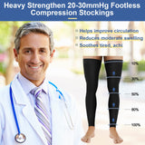 Zhanmai 2 Pairs Men's Thigh High Compression Stockings Footless 20-30 mmHg Compression Leg Sleeves Thigh High Graded Compression with Silicone Band for Men Sport Running Edema Swelling Black XL