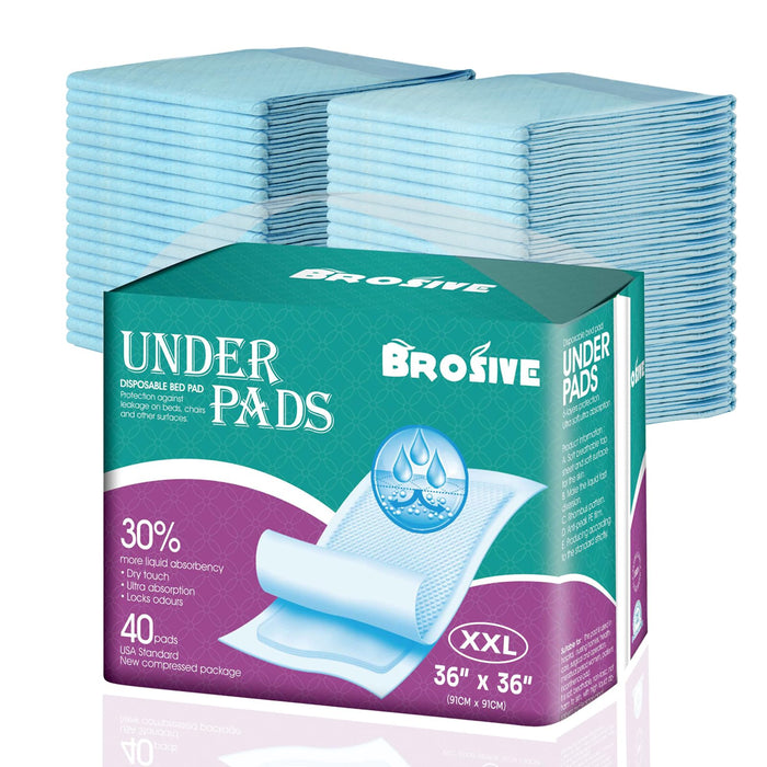 Bed Pads Disposable for Adults 36" x 36" - 40 Count, Super Absorbent Disposable Underpads, Incontinence Pads for Beds, Extra Large & Leak-Proof Chucks Pads Ideal for Elderly, Adults, Kids, and Pets