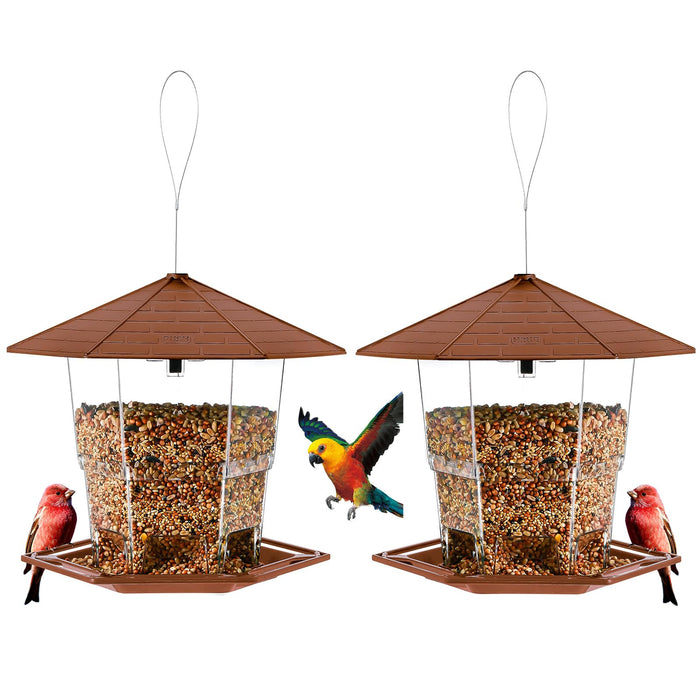 Jealoeur Bird Feeders for Outdoors Hanging Bird Feeder Wild Birds Seed, Brown 2 Pack