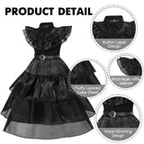 WYB Black Wednesday Addams Costume Dress for Girls Halloween Costumes Cosplay Party School Days Dress with Accessories 4-12Y