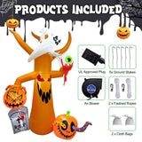 OurWarm 8FT Scary Tree Halloween Inflatables Outdoor Decoration, Blow Up Yard Halloween Decor Inflatable Tree with Ghost, Pumpkin, Tombstone and Eyeball for Garden, Lawn, Halloween Party Decorations