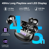 Wireless Earbuds, Bluetooth 5.4 Headphones Deep Bass Stereo, in-Ear Earphones with 4 ENC Mics, 45H Playtime LED Display Mini Charging Case Ear Buds, IP7 Waterproof Wireless Headphones for Android iOS