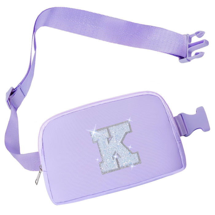 COSHAYSOO Purple Belt Bag Crossbody Initial Fanny Waist Pack Small Cute Birthday Nurse Day Appreciation Thanksgiving Christmas Gift for Teen Girls 10 12 13 14 Year Old Preppy Trendy Stuff Letter K