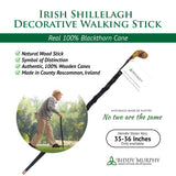 Imported Shillelagh Wooden Irish Walking Stick, Straight Handle, Handcrafted 100% Blackthorn Wood Cane, Lightweight Sturdy, One of a Kind Style, Made in Ireland 36"