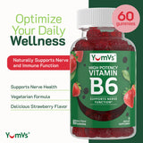 YUM-V'S Vitamin B6 Gummies - High Potency Vitamin B6 100mg - Strawberry Flavor B6 Vitamins Gummies - Nerve & Immune Function, Non GMO Kosher, 60 Count - 2 Pack