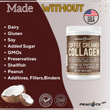 Peacock Max Collagen Keto Creamer Coconut MCT Peptides 12.22 oz Unflavored Protein Powder Hydrolyzed B12 Magnesium