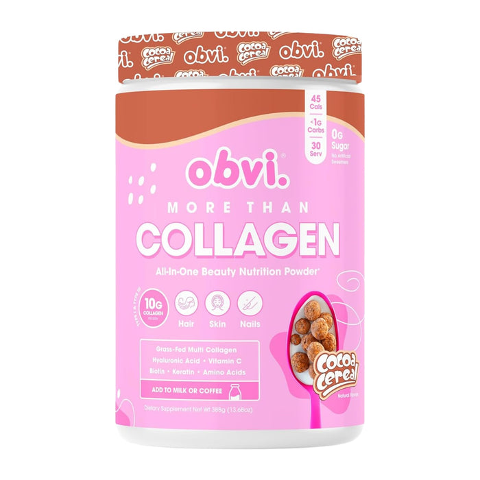 Obvi More Than Collagen Powder | Supports Healthy Hair, Skin, Nails, Joints, Gut | Grass-Fed Multi Collagen Supplement with Hyaluronic Acid, Biotin, Keratin | Cocoa Cereal, 30 Servings