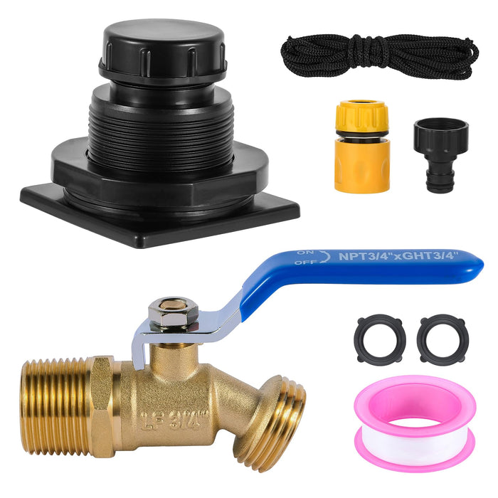 Stock Tank Drain Plug Kit for rubbermaid Stock Tank Drain Plug（for rubbermaid Commercial50 70 100 150 300 Gallon Stock Tanks） with 3/4" NPT ×3/4" GHT Brass Hose Faucet Garden Hose Connector