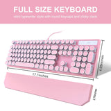 Camiysn Typewriter Style Mechanical Gaming Keyboard, Pink Retro Punk Gaming Keyboard with White Backlit, 104 Keys Blue Switch Wired Cute Keyboard, Round Keycaps for Windows/Mac/PC