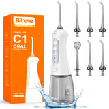 Bitvae Water Flosser for Teeth, Cordless Water Dental Flosser for Teeth Cleaning with 6 Jet Tips & 3 Modes, IPX7 Waterproof Water Teeth Cleaner Picks, Rechargeable Portable Oral Irrigator, White C1