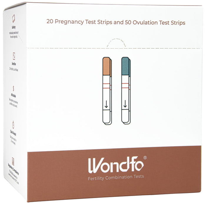 Wondfo 50 Ovulation Test Strips and 20 Pregnancy Test Strips Kit - Rapid Test Detection for Home Self-Checking (50 LH + 20 HCG)