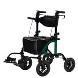 ELENKER All-Terrain 2 in 1 Rollator Walker & Transport Chair, Folding Wheelchair with 10” Non-Pneumatic Wheels for Seniors, Reversible Backrest & Detachable Footrests, Green