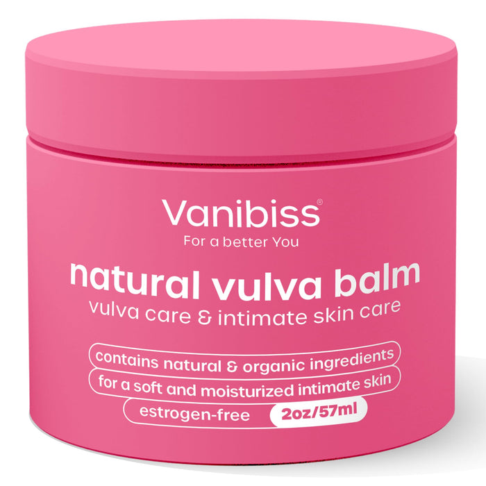 Vanibiss Natural Vulva Balm - Vulva Cream & Tender Skin Care - Vulvar Hydrating Balm - Relieves Dryness, Itching, Chafing, and Burning - Women Vulva Care Creme & Skin Softener - Estrogen Free (2oz)