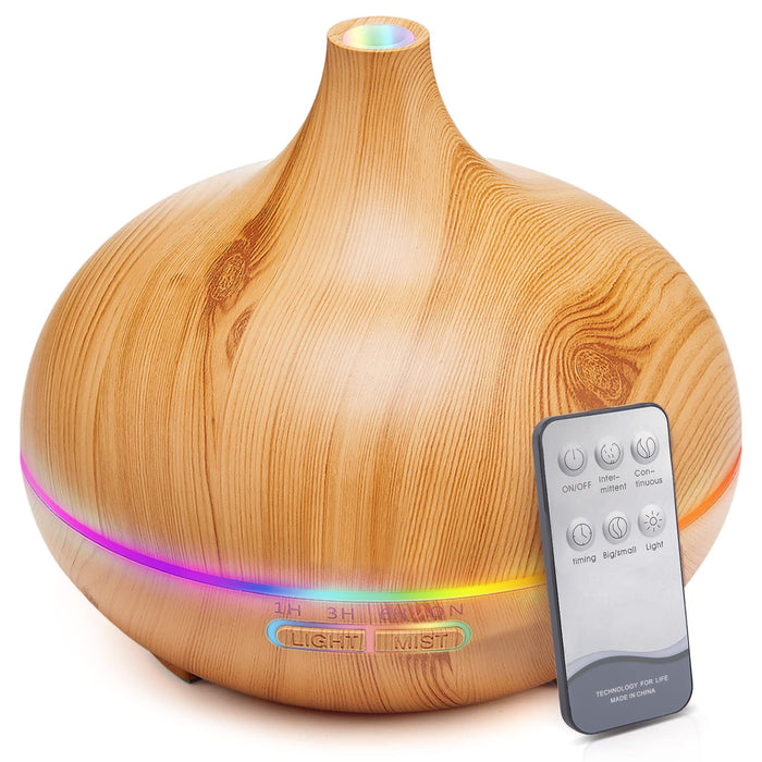 HLS Aromatherapy Diffuser for Essential Oil Large Room with Remote Control,550ML Wood Grain Diffusers Kids Bedroom 3 Timer Settings,Cool Mist Humidifier Ultrasonic Soft Light Wood Grain-Remote