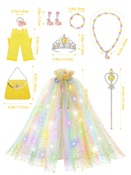 Popsunny Light Up Princess Dress Up Cape Costume for Girls 3 4 5 6 Years Old, Kids Birthday Christmas Halloween Party Gift Yellow