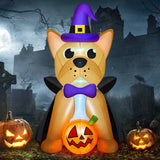 MICOCAH 5 FT Outdoor Halloween Inflatables French Bulldog Wearing Witch Hat & Vampire Cloak Holding Pumpkin, Built-in LEDs Inflatable Dog Halloween Blow Up Decorations for Yard Indoor Party Garden