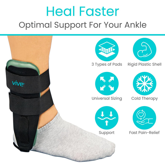 Vive Ankle Brace - Stabilizer Air Cast for Ankle Sprain Treatment, Foot Fracture - Hot & Cold Gel & Air Therapy - Stirrup Brace Support Cast Right Left Foot - Stabilizing Splint for Women, Men