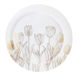 PLASTICPRO 128 Pack Elegant Disposable Plastic Plates Combo Set Bulk Pack Includes 64 Dinner Plates and 64 Salad Plates Heavy Duty Fancy Party Plates White with Gold Tulip Design