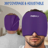 iTHERAU Migraine Relief Cap, Migraine Ice Head Wrap, Headache Ice Hat, Cold Therapy Headache Relief Cap for Migraine Eyes Mask Purple Headache Ice Pack for Puffy Eyes, Tension, Sinus & Stress Relief