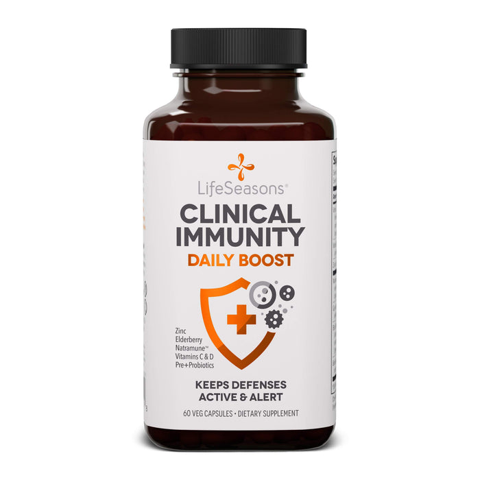 LifeSeasons Clinical Immunity - Daily Boost - Immune System Booster - Pre + Probiotics - Increases Antibodies & Immune Cells - Elderberry, Zinc, Natramune & Vitamin C + D3-60 Capsules